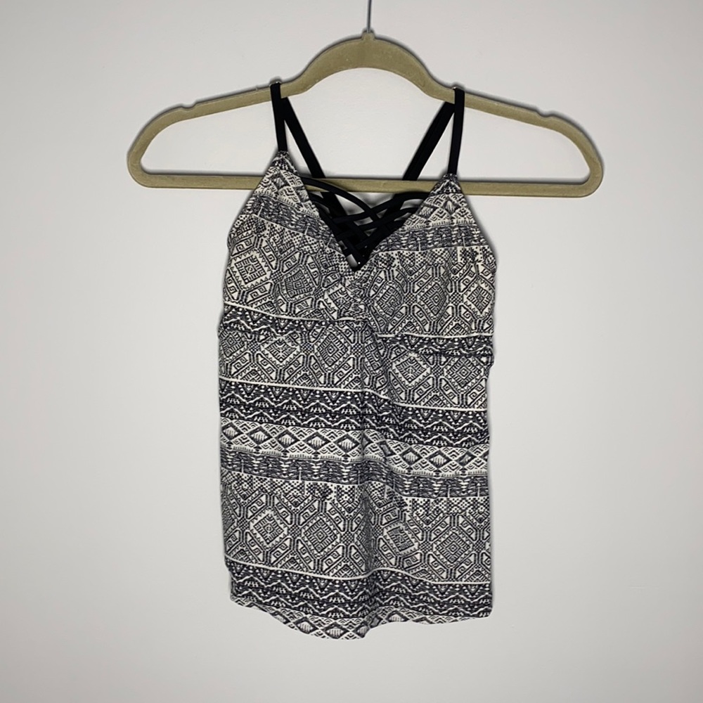 White and black tankini, high waisted bathing suit